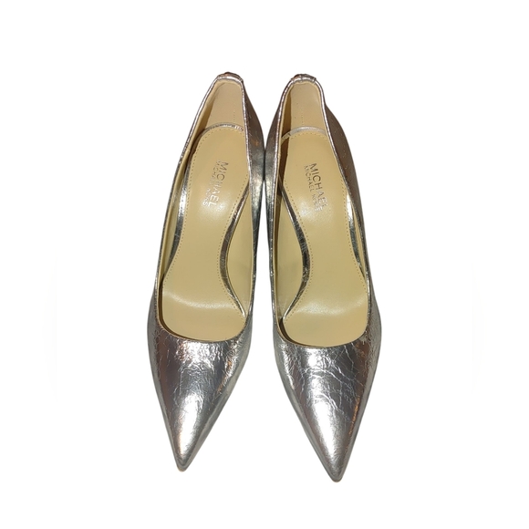 Michael Kors Silver Heels with Pointed Toe and Metallic Finish, Size 5M No Box - Picture 1 of 7